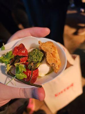 Eater Off Menu 2025- Pizzeria Mozza- Mozza Caprese- Vine-roasted tomatoes, basil pesto, garlic crouton. Nice and refreshing