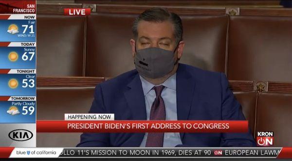 Ted Cruz is an embarrassment to the US Government! Fell asleep during Presidents speech. Texas we can DO BETTER!!!!!! 4.29.21