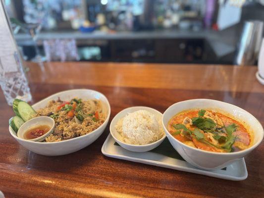 Rice bowl and red curry