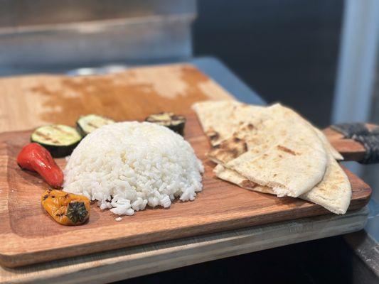 Gyro bread and rice (veggies on the side)