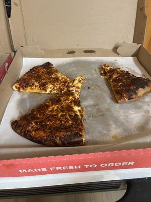 Cheese pizza was overdone, but still pretty good considering it was made at a gas station, not a kitchen.