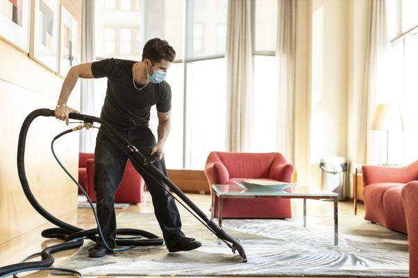 In home area rug cleaning.