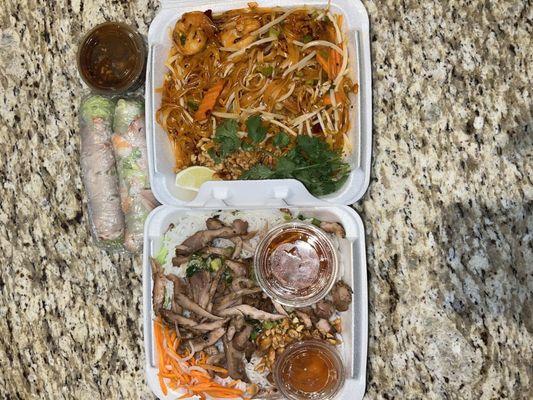 Chicken Vermicelli, Shrimp Pad Thai, Spring Rolls