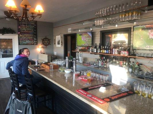 At area and beer list in the background.