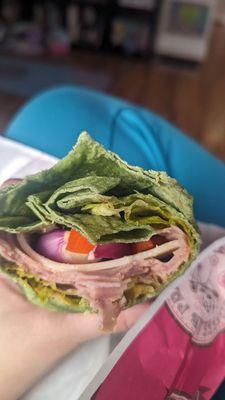 Green burrito for breakfast is pretty good. Basically a spicy turkey wrap