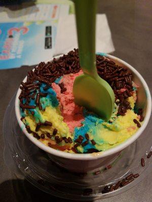Rainbow cream with chocolate sprinkles