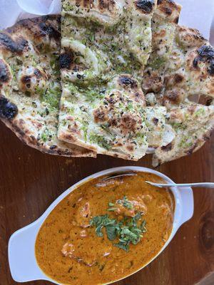 Butter chicken and chili naan