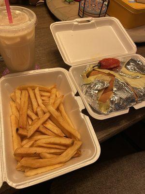 Asada torta with fries and horchata