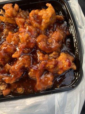 Orange chicken, they just poured the sauce all in my plate