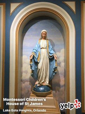 Statue of Blessed Virgin Mary upon entering.