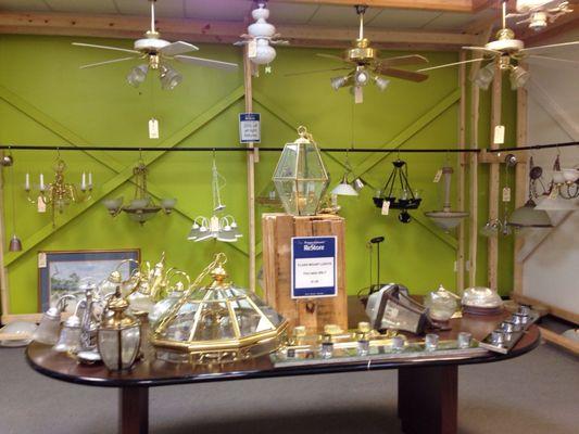 9/2016: Ceiling fans and assorted lighting: pendant-drop, flush-mount, globe, chandelier, vanity, wall-mount, and sconce.