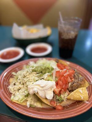 Special Nachos with shredded beef.