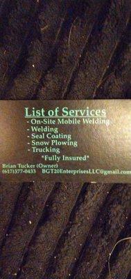 Here is a list of some of our services