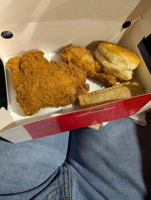 2 pc dark chicken with honey biscuit and fruit pie $6.00