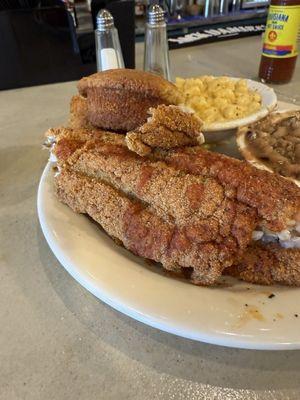 Catfish, Mac and Blackeyed Peas! Yummy