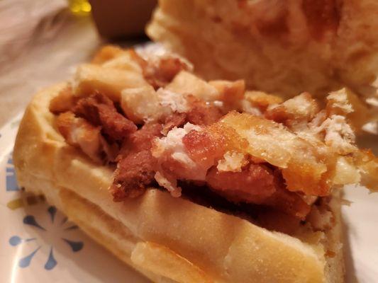 Fat boy sandwich with chicken, fries and mozz sticks