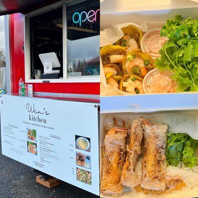 Shrimp and pork mini savory pancakes  & Shrimp and pork netted spring rolls at Wen's Kitchen