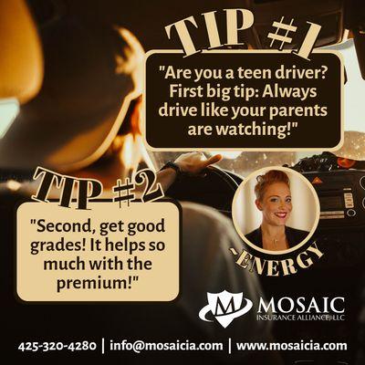 2 teen driver tips that are good to share with the young drivers in your life! We can also help you sort out your insurance! 425-320-4280.