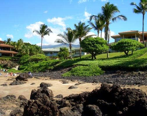 Back of Chang's Beach, Haleakala volcano in the distance
