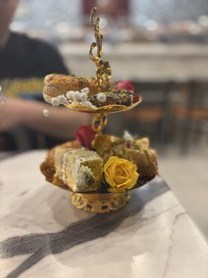 baklava, zabon, shirini khamei, chocolate covered dates