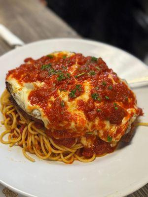 Delicious chicken parm with spaghetti