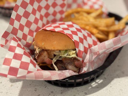 Signature Double 2/3 LB Smash Burger w/ Cheese & Fries