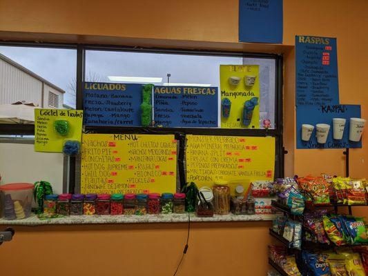 Extensive snack and juice menu.