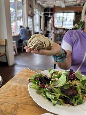 House made Blueberry Scone light as air and the Chikki salad