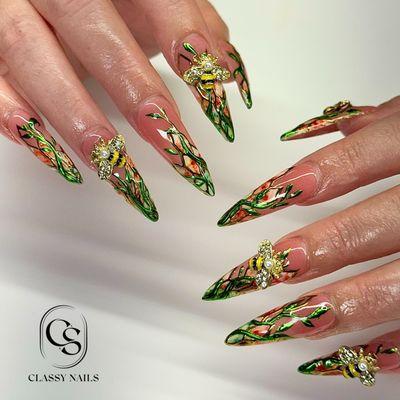 Long nails with design