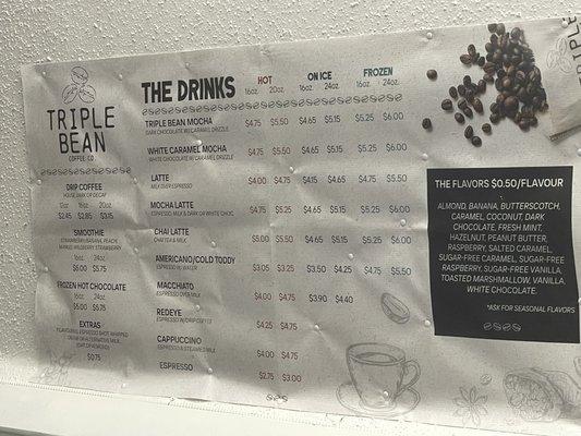 Menu (not including boba options)