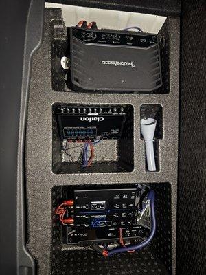 Amps and EQ set up in the trunk