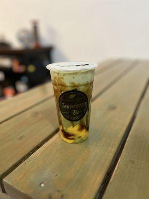 Brown sugar matcha with pudding