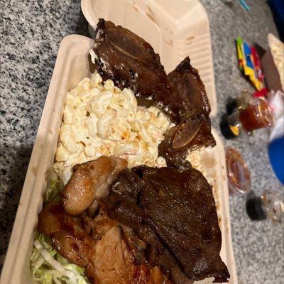 Chicken beef rib teriyaki beef Mac coslaw
