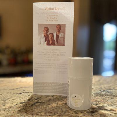 The brochure for your product is custom-printed (with your ingredients described).