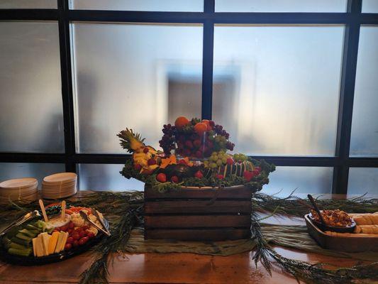 Veggie tray, fruit stand, and Angela's famous bruschetta at the beautiful Exchange Venue.