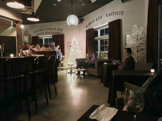 Great little corner to chat in. Love looking at the tree all decked out in holiday cheer!