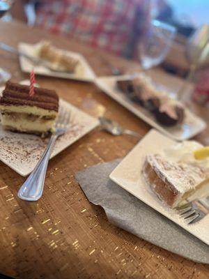 Tiramisú, lemon tart, spumoni & cannoli. There was only 3 of us, but we went all out