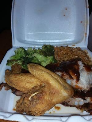 Ribs and chicken platter two sides, and yes i ate most in the car