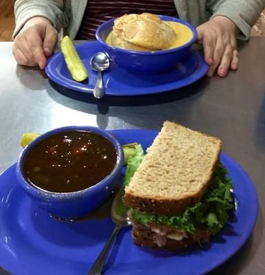 Ronald Reagan soup, 1/2 River Bottom sandwich with cheesy hash brown soup!!