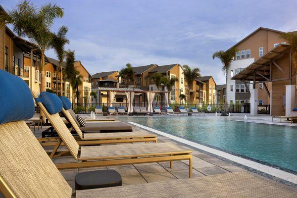 Pool with reclining chairs