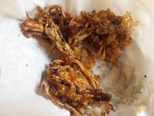 great appetizer: pulled pork parmesan (looks like little bird's nests below the pork)