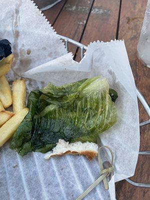 Frozen lettuce on a burger.