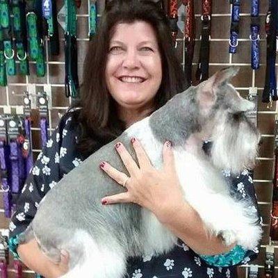 Kathleen and a party schnauzer.