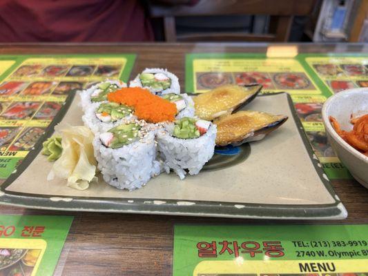 California rolls & baked mussels