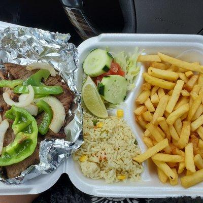 Grilled steak dinner - substituted beans and rice for french fries