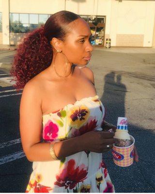 Low ponytail using "Tula" (matches 3b textures) 1 bundle of 18". Available at the shop or www.NaharasCurls.com