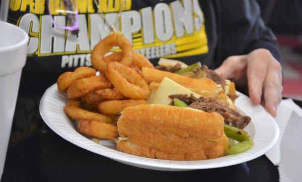 Philly Cheesesteak and Onion Rings