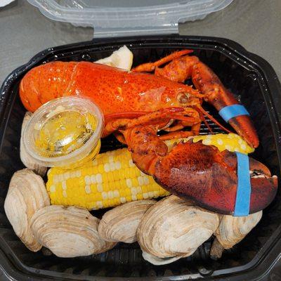 Whole lobster clam bake dinner special, $24.99