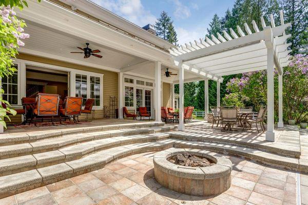 Outdoor patio with pergola and firepit
