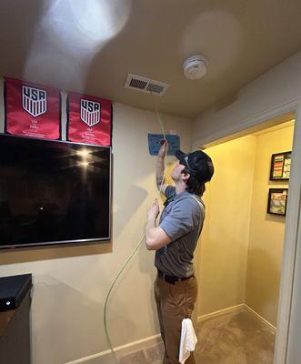 Full Air duct cleaning, using compressed air to agitate Dust and Bacteria